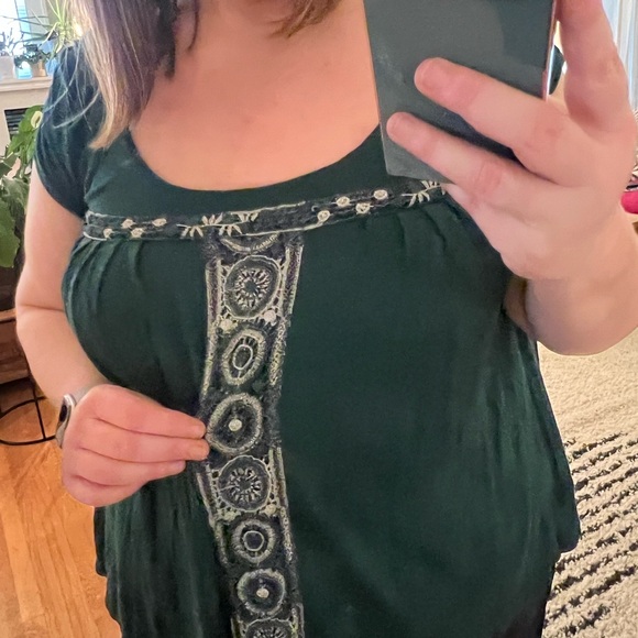Anthropologie scoop neck emerald top with embroidery in XL - Picture 2 of 6